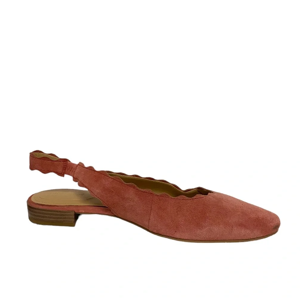 Violet & Red Fall Casual Chic Dita Suede Scalloped Sling Back Flats‎ in Coral